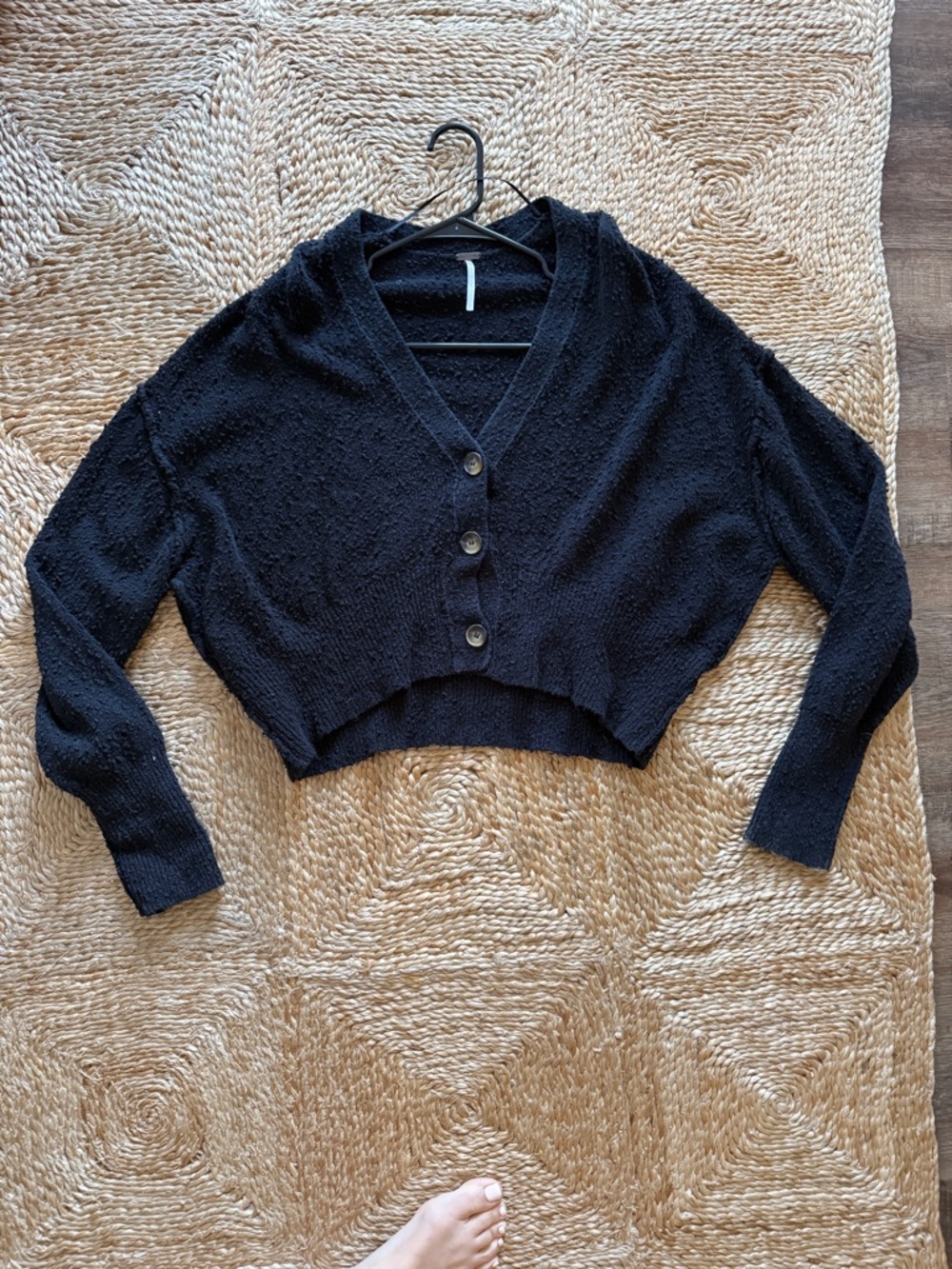 Free People Black Cropped Button-Up Cardigan - Picture 2 of 6